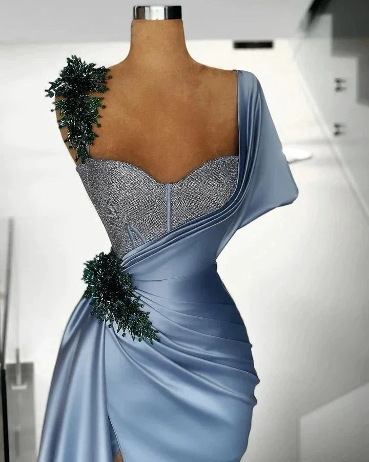 Gorgeous Blue Satin Beaded Mermaid Evening Dress Long Formal Prom Dress Y8520 by simplepromdress