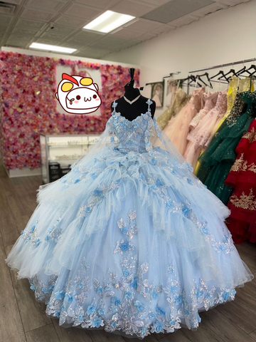 Babyblaues Quinceanera-Kleid mit Tüllapplikationen, Babyblaues Ballkleid, Sweet 16-Kleid, Y2426