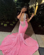 Gorgeous Pink Beaded Sequins Evening Dress Mermaid Prom Dress Y8016 by simplepromdress