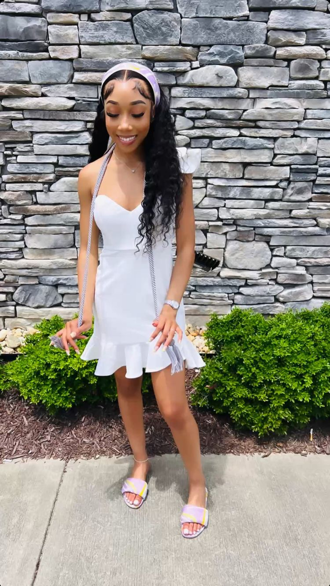 Lovely White Homecoming Dress with Ruffle Hem White Cocktail Dress Y2155 Hover Image