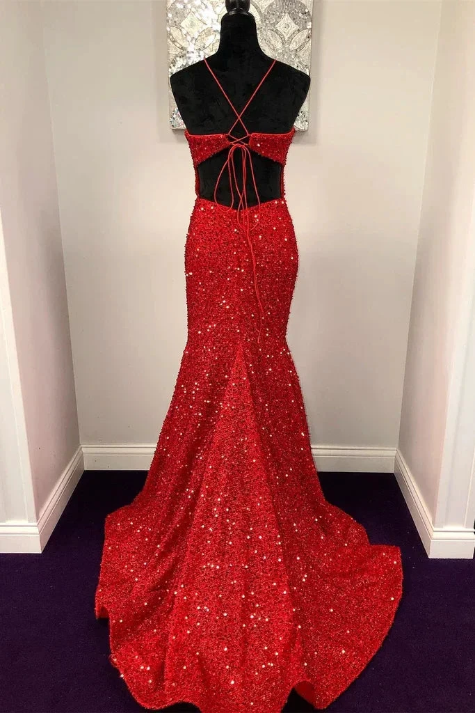 Backless Mermaid Burgundy Sequins Long Prom Dress, Mermaid Burgundy Formal Dress, Burgundy Evening Dress Y350 by simplepromdress