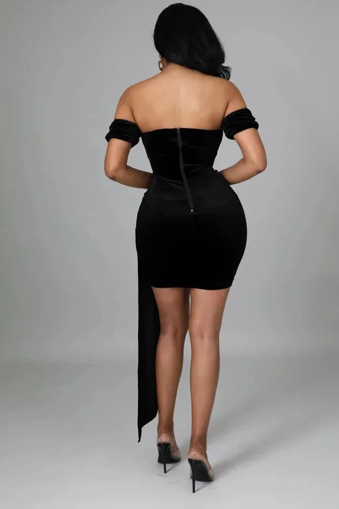 Black Sexy Patchwork Solid See-through Backless Off the Shoulder Homecoming Dress Y2525 by simplepromdress