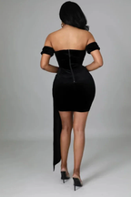 Black Sexy Patchwork Solid See-through Backless Off the Shoulder Homecoming Dress Y2525 by simplepromdress