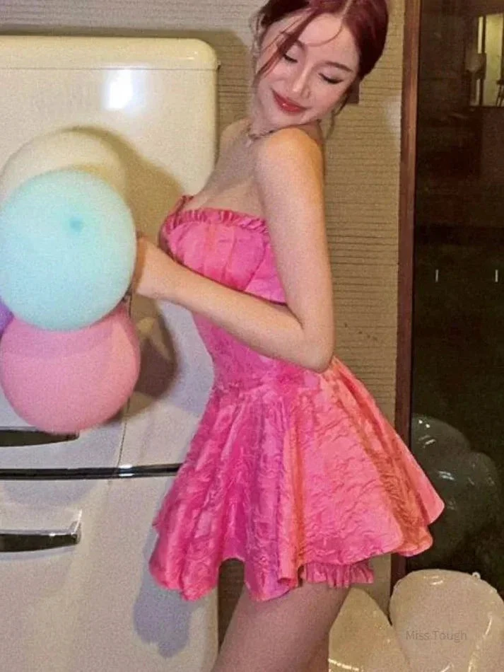 Sweet Pink A Line Strapless Short Homecoming Dress Y7753 by simplepromdress