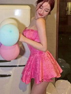 Sweet Pink A Line Strapless Short Homecoming Dress Y7753 by simplepromdress