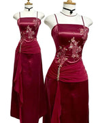 Vintage Burgundy Satin Chiffon Beaded Prom Dress Evening Dress Y8448 by simplepromdress