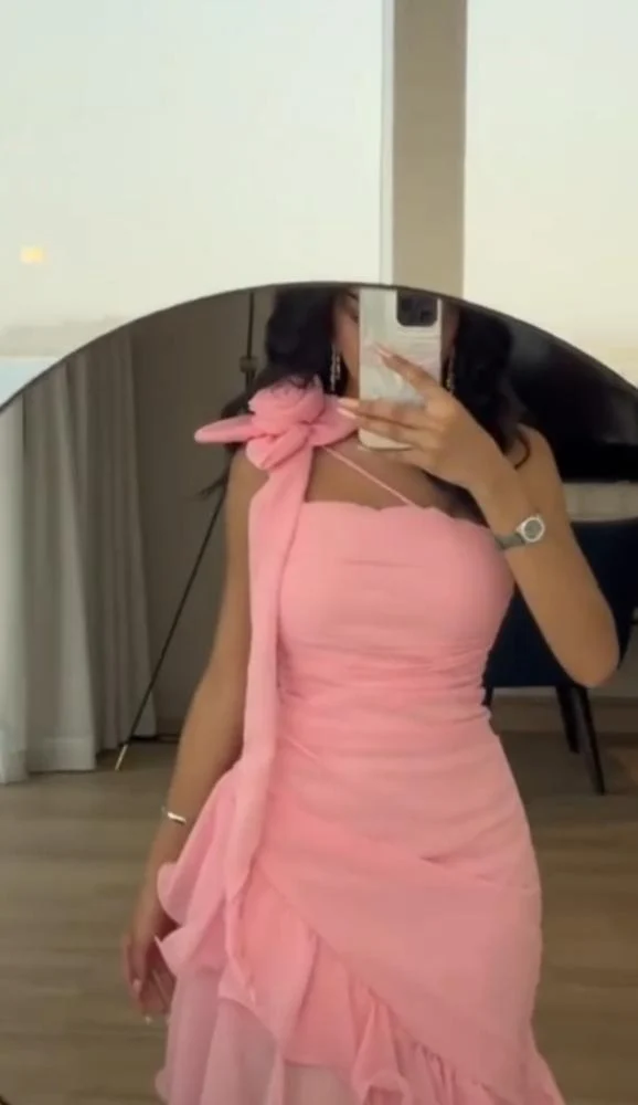 Sweet Pink Chiffon Ruffles Evening Dress Formal Prom Dress Y7899 Main Image