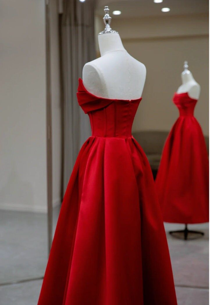 Stylish Flat Neck Satin Backless Pleated Floor Length A Line Evening Gown Prom Dress Y6815
