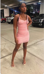 Pink Sleeveless Spaghetti Straps Dress Sexy Pink Homecoming Dress Y835 by simplepromdress
