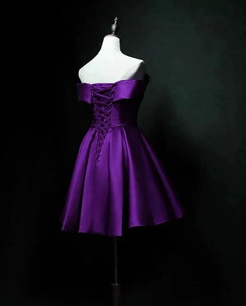Purple Sweetheart Satin Off Shoulder Homecoming Dresses Y855 by simplepromdress