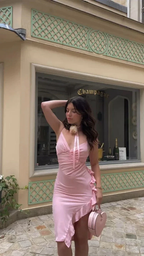 Sexy Pink Side Ruffle Homecoming Dress Pink Party Dress Y2540 by simplepromdress