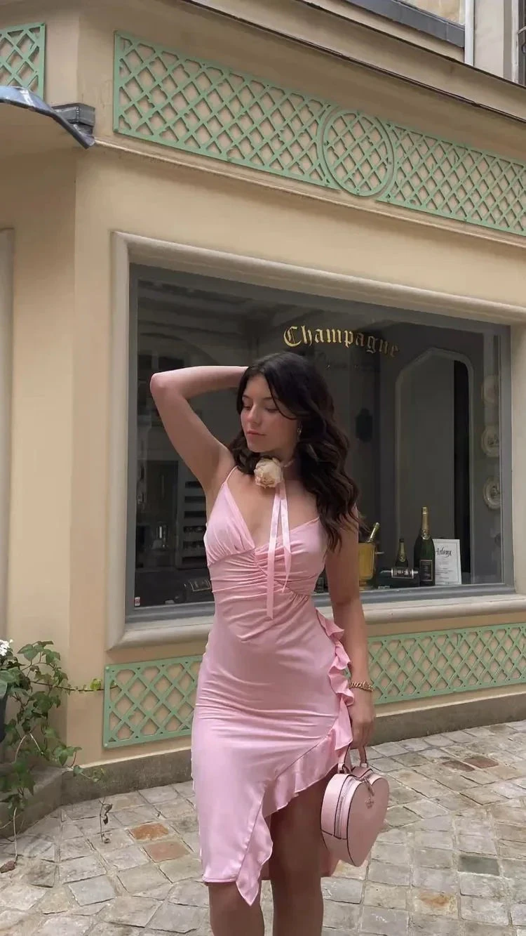 Sexy Pink Side Ruffle Homecoming Dress Pink Party Dress Y2540 by simplepromdress