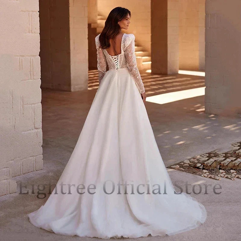 Boho A-Line Wedding Dresses Long Sleeve Sweetheart Bridal Dress Elegant Princess Evening Wedding Gowns Custom Size by payinti
