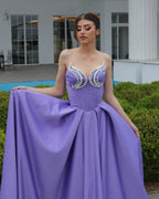 Elegant A-Line Sweetheart Sleeveless Ruffles Satin Purple Prom Dress by misshow.com