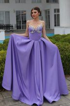 Elegant A-Line Sweetheart Sleeveless Ruffles Satin Purple Prom Dress by misshow.com