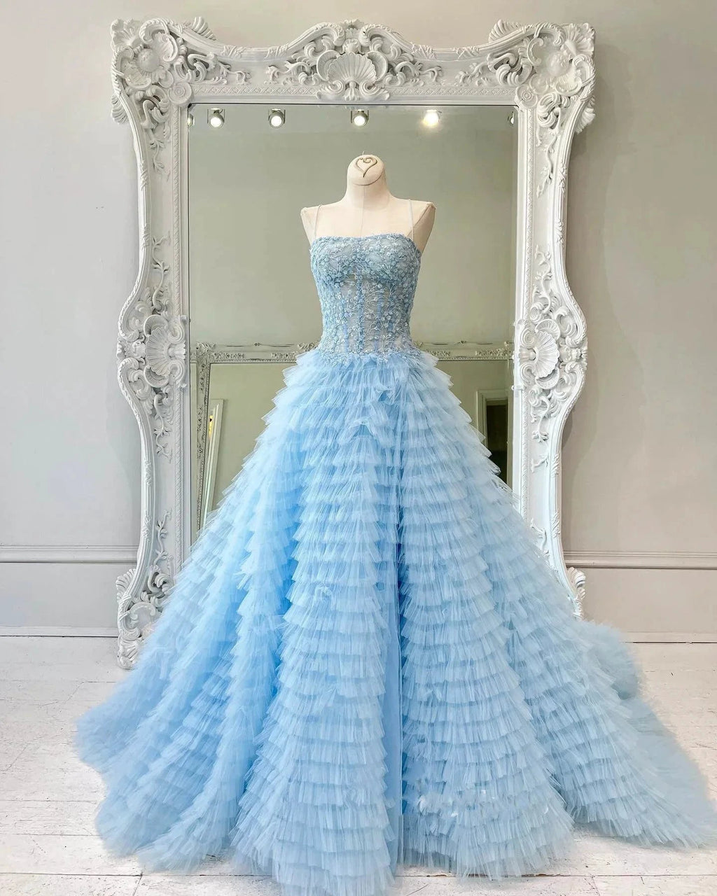 Jordan | A-Line Tiered Sequins Tulle Long Prom Dress by KissProm