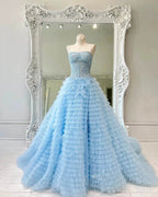 Jordan | A-Line Tiered Sequins Tulle Long Prom Dress by KissProm