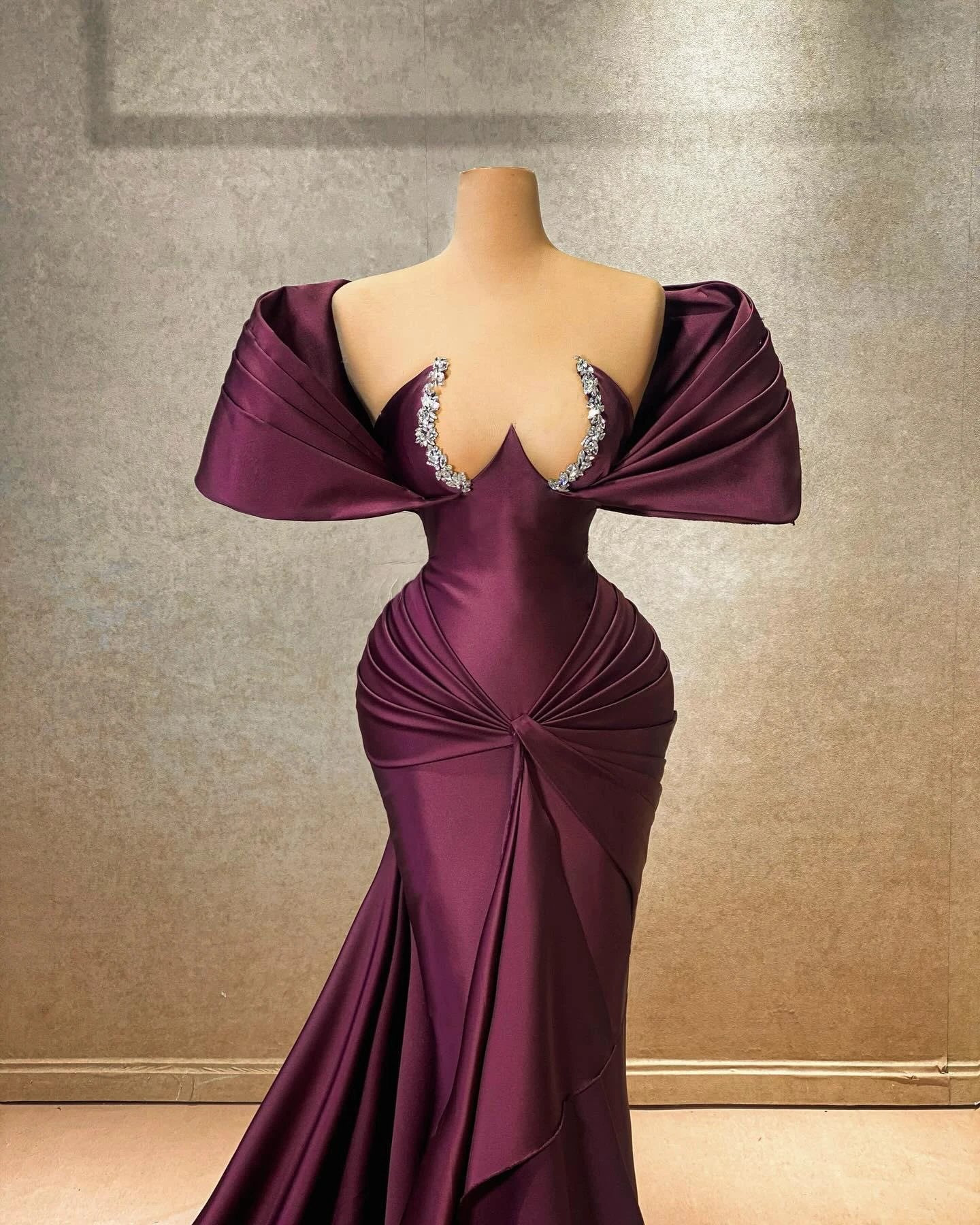 Elegant A-line Cap Sleeve Off-the-shoulder Ruffles Satin Long Prom Dress by misshow.com