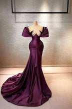 Elegant A-line Cap Sleeve Off-the-shoulder Ruffles Satin Long Prom Dress by misshow.com