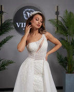Elegant A-line One Shoulder Sleeveless Appliques Tulle Wedding Dress Woman by misshow.com