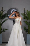 Elegant A-line One Shoulder Sleeveless Appliques Tulle Wedding Dress Woman by misshow.com