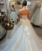 Elegant A-line Strapless Sleeveless Lace Sequined Tulle Wedding Dresses by misshow.com