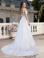 Elegant Appliques Vestido De Noiva Sexy Backless Vestidos De Novia Detachable Train Wedding Dresses Lace Robe De Mariée by payinti
