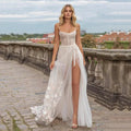 Elegant Beach Wedding Dresses High Slits Tulle Bohemian Lace Applique Robes De Mariee Backless Bridal Gowns Robe De Vestido by payinti