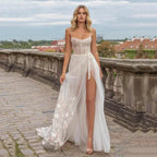 Elegant Beach Wedding Dresses High Slits Tulle Bohemian Lace Applique Robes De Mariee Backless Bridal Gowns Robe De Vestido by payinti