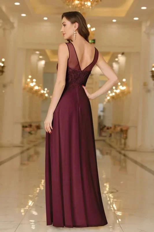 Elegant Chiffon Sleevless Evening Dress Scoop Neck Lace Apliques Bridesmaid Dress by misshow.com