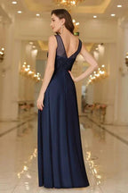 Elegant Chiffon Sleevless Evening Dress Scoop Neck Lace Apliques Bridesmaid Dress by misshow.com