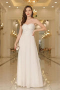 Elegant Chiffon Sleevless Evening Dress Scoop Neck Lace Apliques Bridesmaid Dress by misshow.com