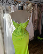 Elegant Column Spaghetti Straps Sleeveless Ruffles Satin Prom Dresses by misshow.com