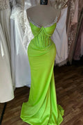 Elegant Column Spaghetti Straps Sleeveless Ruffles Satin Prom Dresses by misshow.com