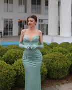 Elegant Column Spaghetti Straps Sweetheart Sleeveless Ruffles Satin Prom Dresses by misshow.com