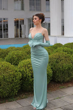 Elegant Column Spaghetti Straps Sweetheart Sleeveless Ruffles Satin Prom Dresses by misshow.com