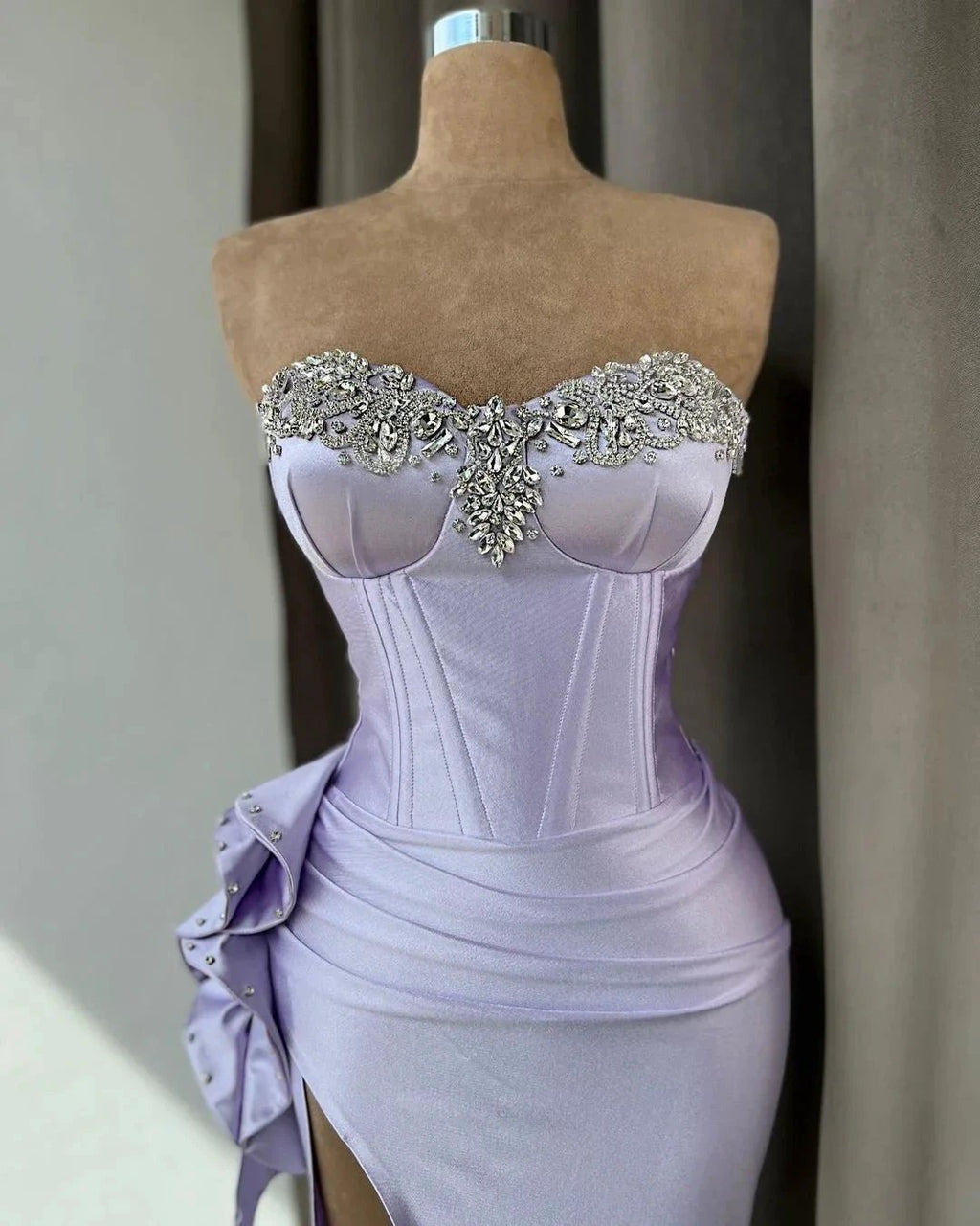 Elegant Column Sweetheart Beadings Ruffles Prom Dress with Split by misshow.com