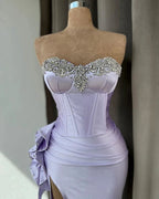 Elegant Column Sweetheart Beadings Ruffles Prom Dress with Split by misshow.com