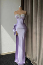 Elegant Column Sweetheart Beadings Ruffles Prom Dress with Split by misshow.com