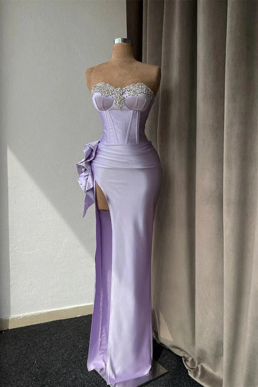 Elegant Column Sweetheart Beadings Ruffles Prom Dress with Split by misshow.com