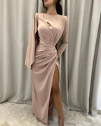 Elegant Floor-Length Long Sleeves Prom Dress with Slit by misshow.com