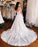 Elegant Long A-line Straps Sleeveless Lace Wedding Dress With Slit by misshow.com