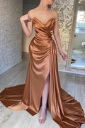 Elegant Long A-line Sweetheart Satin Sleeveless Formal Prom Dresses With Slit by BIZTUNNEL
