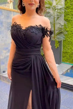 Elegant Long Black Mermaid Chiffon Lace Beading Long Sleeves Prom Dress With Slit by misshow.com