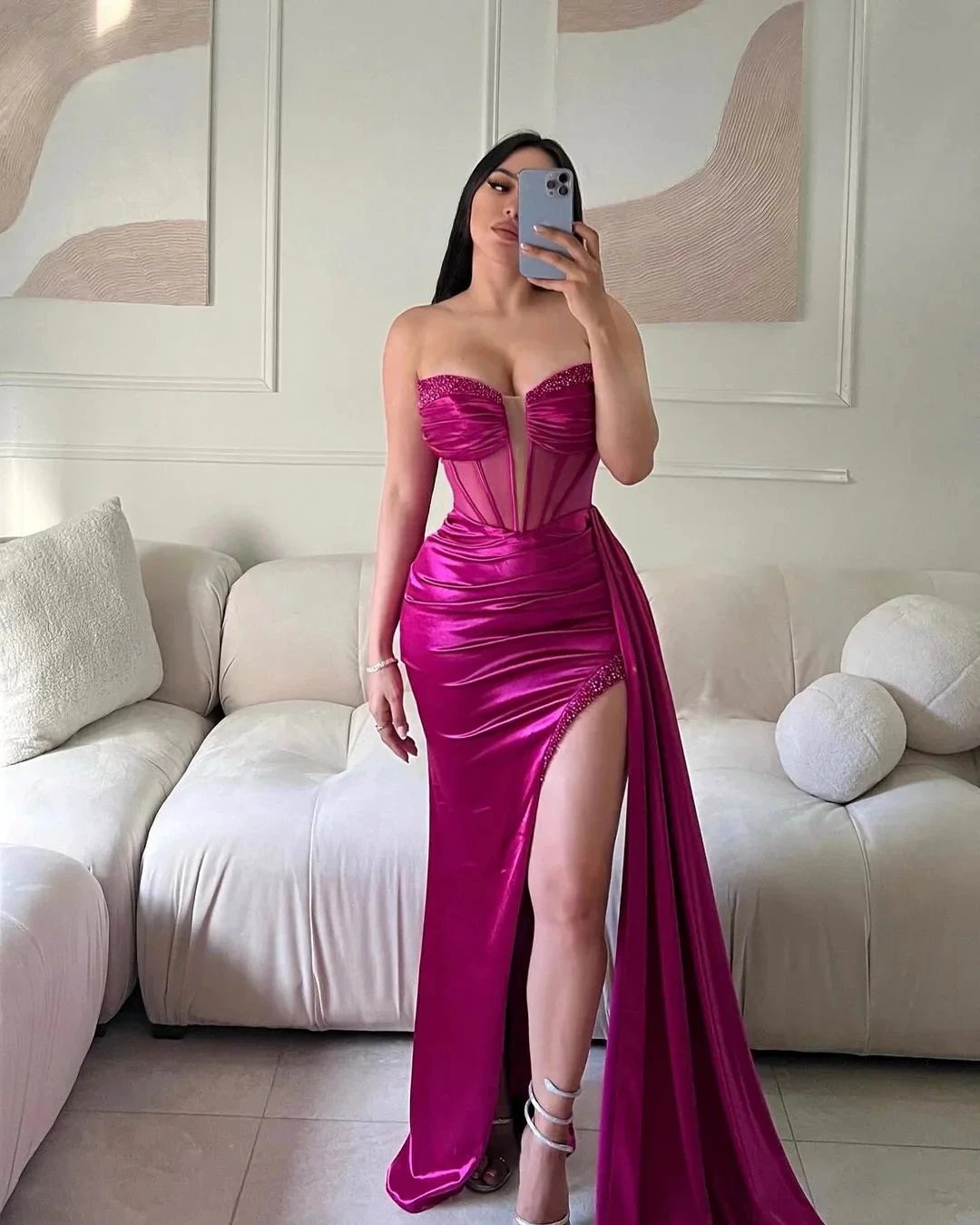 Elegant Long Mermaid Sleeveless Glitter Prom Dress With Slit by misshow.com