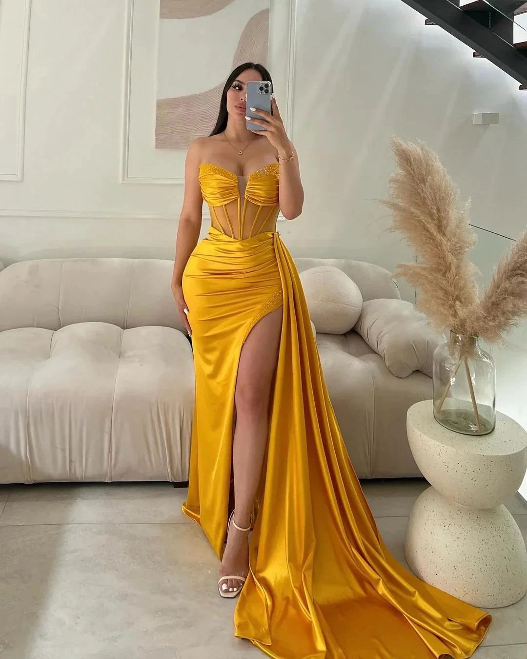 Elegant Long Mermaid Sleeveless Glitter Prom Dress With Slit by misshow.com