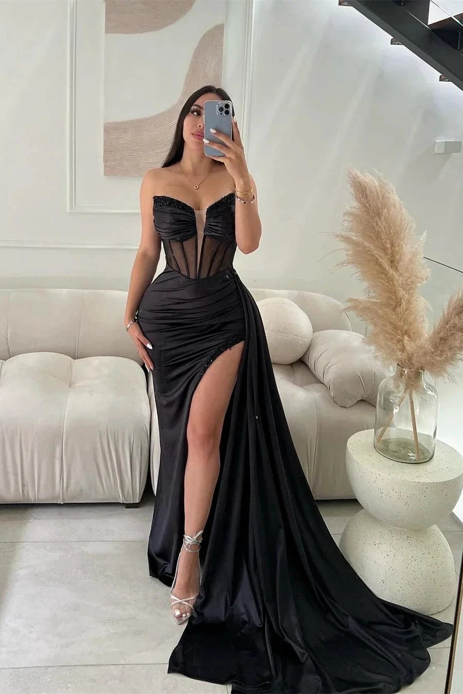 Elegant Long Mermaid Sleeveless Glitter Prom Dress With Slit by misshow.com