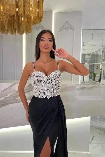 Elegant Long Mermaid Spaghetti Straps Sweetheart Glitter Prom Dress With Slit by misshow.com