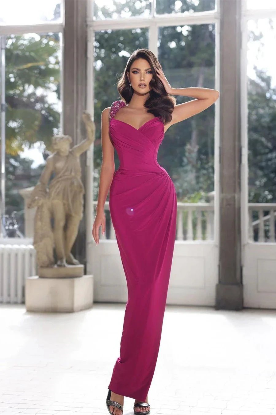 Elegant Long Mermaid Straps Beading Sleeveless Floor Length Prom Dress by misshow.com