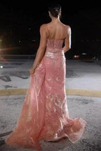 Elegant Long Pink Spaghetti Straps Sexy Lace Prom Dress With Slit by misshow.com